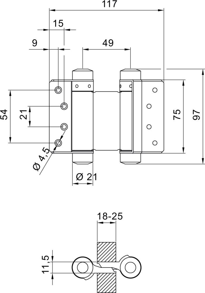 Deni Pendeltürband beidseitig wirkend Gr.30/100, vernickelt, TB-735mm TH-1900mm, TS 25-30mm, TG-22Kg 3982 3010 38