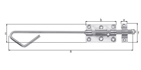Gah Bolzenstangen-Riegel verzinkt buntchrom mit Schlaufe A 400mm 129156 EDE