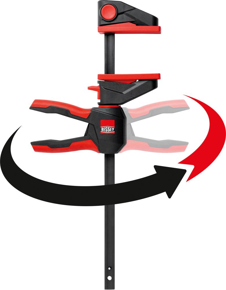 Bessey Einhandzwinge mit drehbarem Griff, Innovativer 360° Dreh-Mechanismus EZ360-30 12-stufiger Rastmechanismus