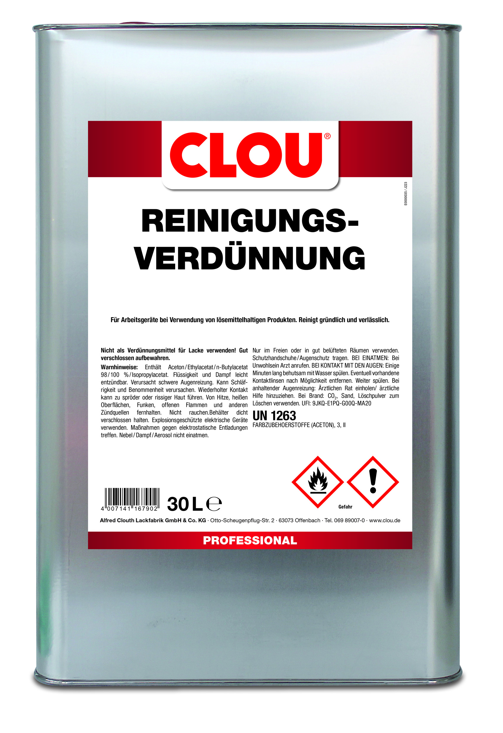 Clou Reinigungsverdünnung 30 Liter 1935300000030000 UN1263/Farbe/3/II