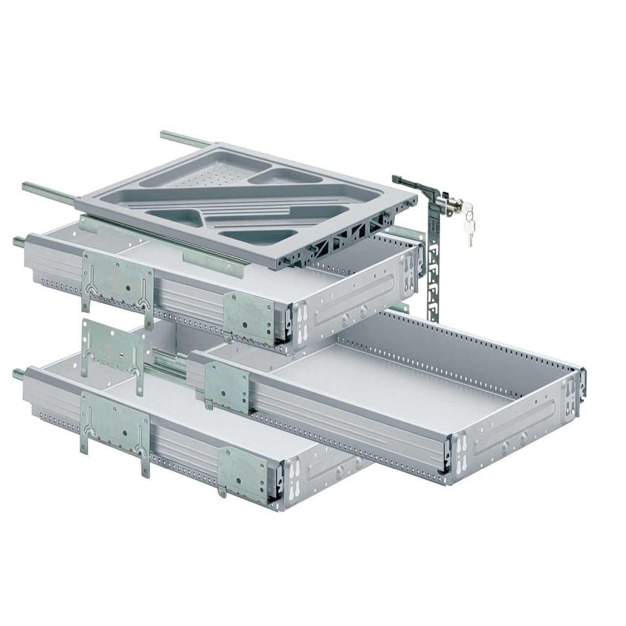 Hettich Container-Set mit Vollauszügen 392 x 530, Aluminium Optik 41064